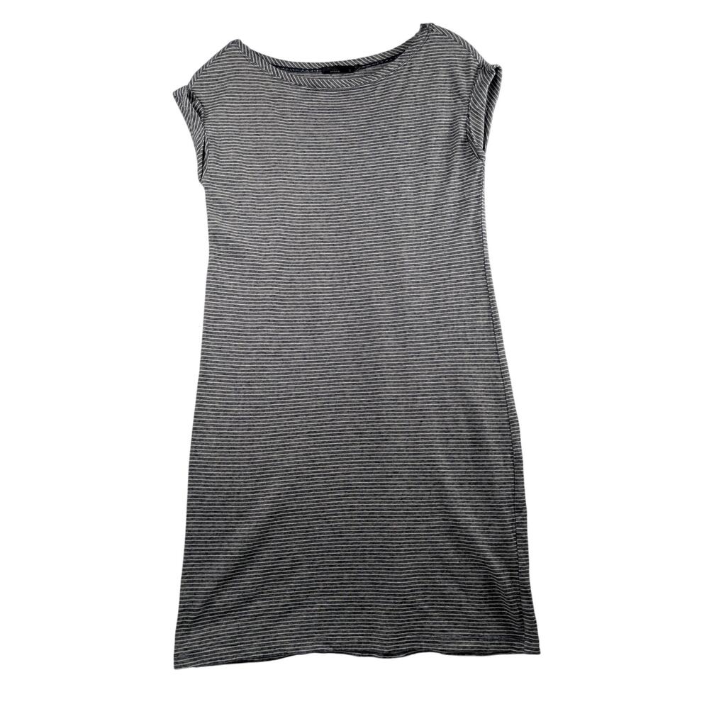 Prana Black White Stripe Sleeveless Dress Womens Small Round Neck Knee Length